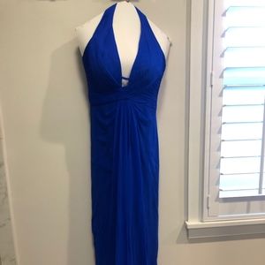 Aidan Mattox Blue Draped Halter Chiffon Silk Dress